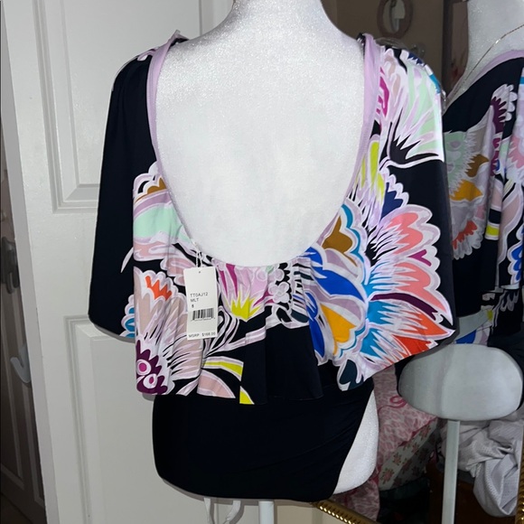 Trina Turk Black Multicolor Floral Swimsuit Cover-Up - Picture 2 of 4